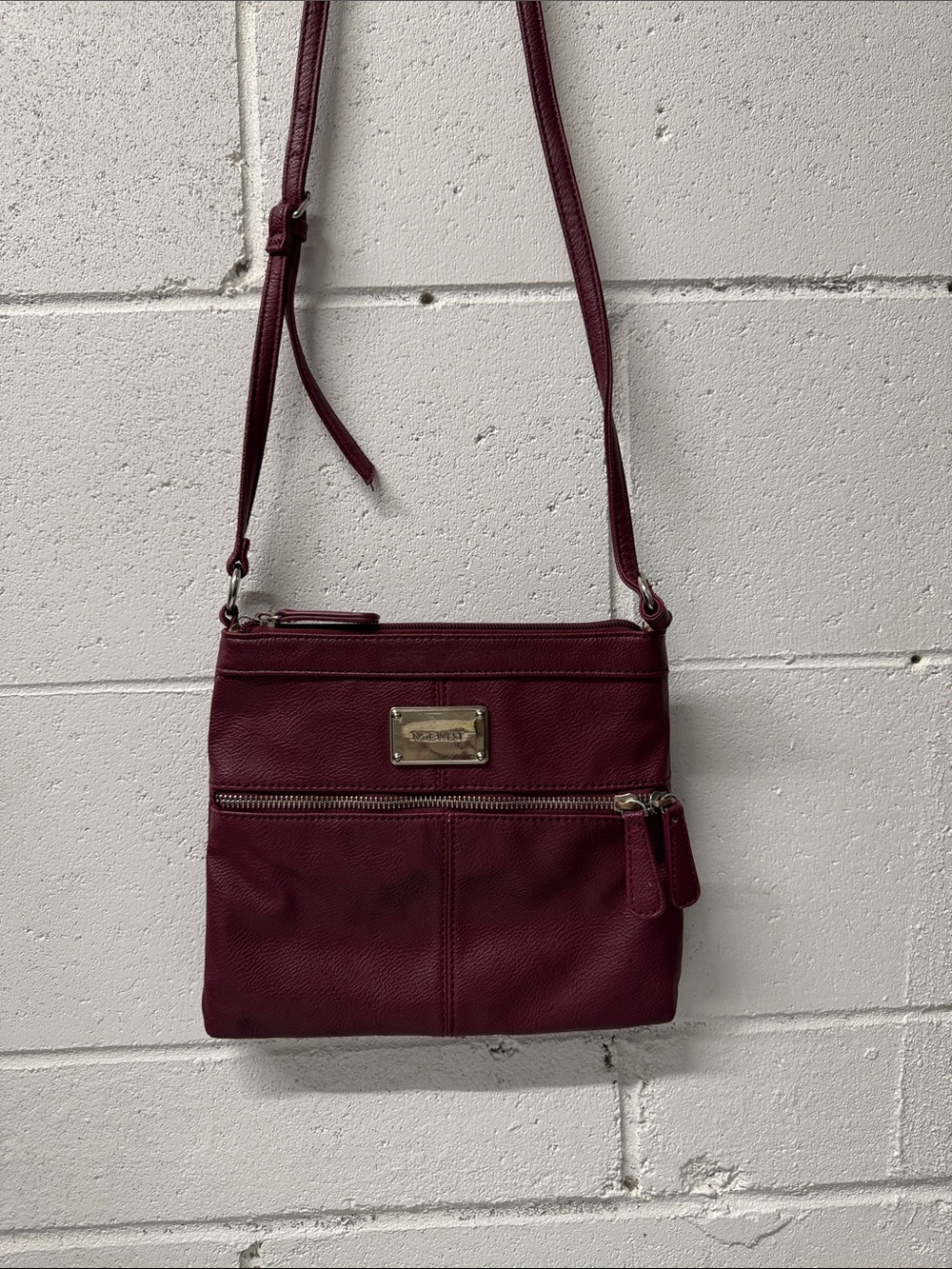 Nine West Burgundy Leather Crossbody Bag